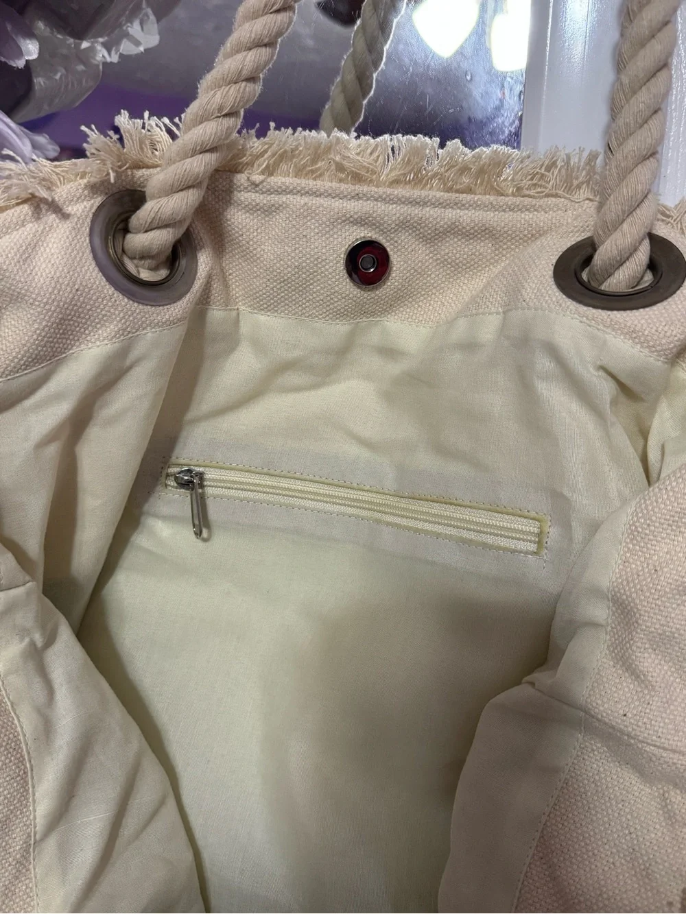 Large Magid Beach Bag Beige with Black stripes